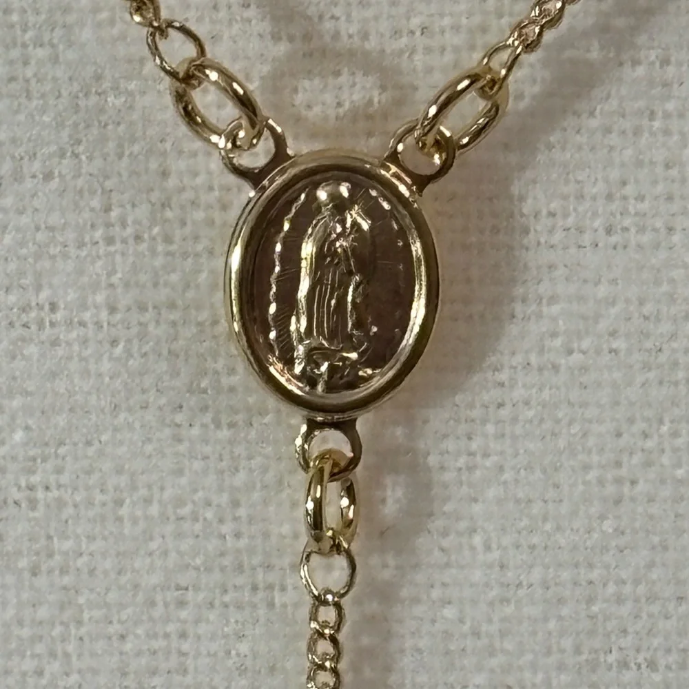 NEW Guadelupe Rosary on Figaro & Beaded 18k Yellow Gold Filled Necklace - Picture 4 of 6